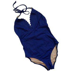 JCrew $118 Scalloped V-Neck One-Piece Swimsuit Italian Matte 0 Cobalt F0762